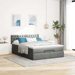 Ottoman Bed with Mattress & LEDs Dark Grey  - Queen Fabric