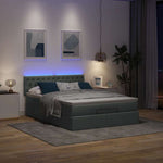 Ottoman Bed with Mattress & LEDs Dark Grey  - Queen Fabric