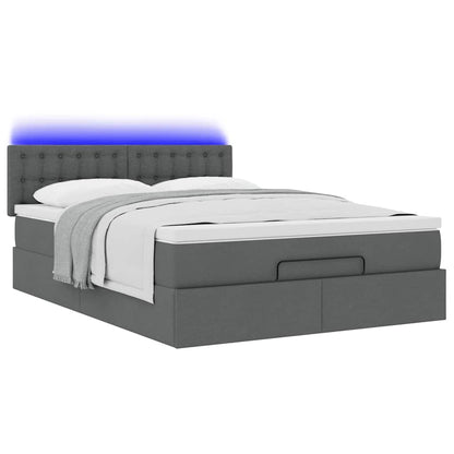 Ottoman Bed with Mattress & LEDs Dark Grey - Queen Fabric - 152×203×20cm