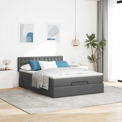 Ottoman Bed with Mattress & LEDs Dark Grey - Queen Fabric - 152×203×20cm
