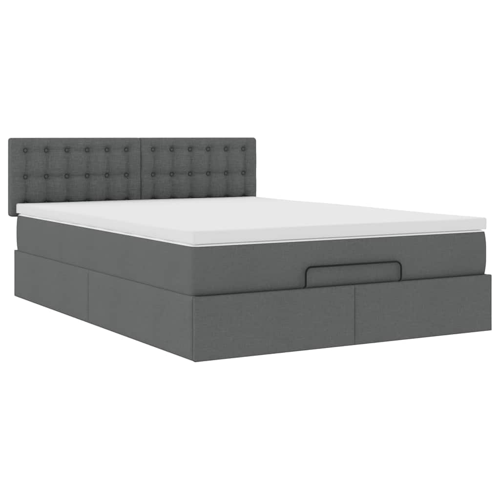 Ottoman Bed with Mattress & LEDs Dark Grey - Queen Fabric - 152×203×20cm