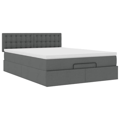 Ottoman Bed with Mattress & LEDs Dark Grey - Queen Fabric - 152×203×20cm