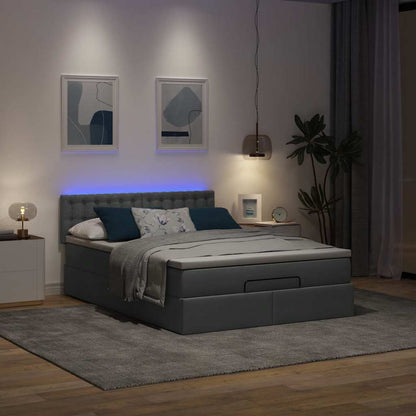 Ottoman Bed with Mattress & LEDs Dark Grey - Queen Fabric - 152×203×20cm