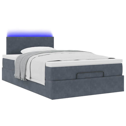 Dark Grey King Single Ottoman Bed with Velvet Pocket Spring Mattress & LED