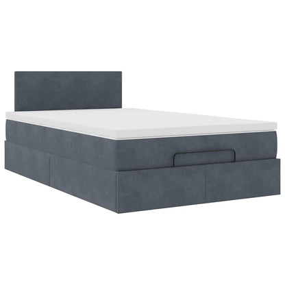 Dark Grey King Single Ottoman Bed with Velvet Pocket Spring Mattress & LED