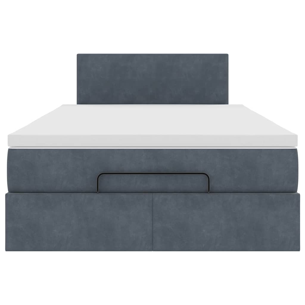 Dark Grey King Single Ottoman Bed with Velvet Pocket Spring Mattress & LED