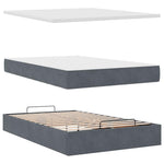 Dark Grey King Single Ottoman Bed with Velvet Pocket Spring Mattress & LED