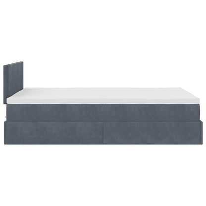 Dark Grey King Single Ottoman Bed with Velvet Pocket Spring Mattress & LED