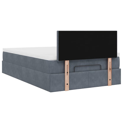 Dark Grey King Single Ottoman Bed with Velvet Pocket Spring Mattress & LED