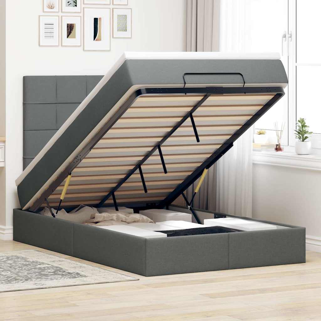 Dark Grey Ottoman Bed with Mattress and Easy-Lift Storage King Single
