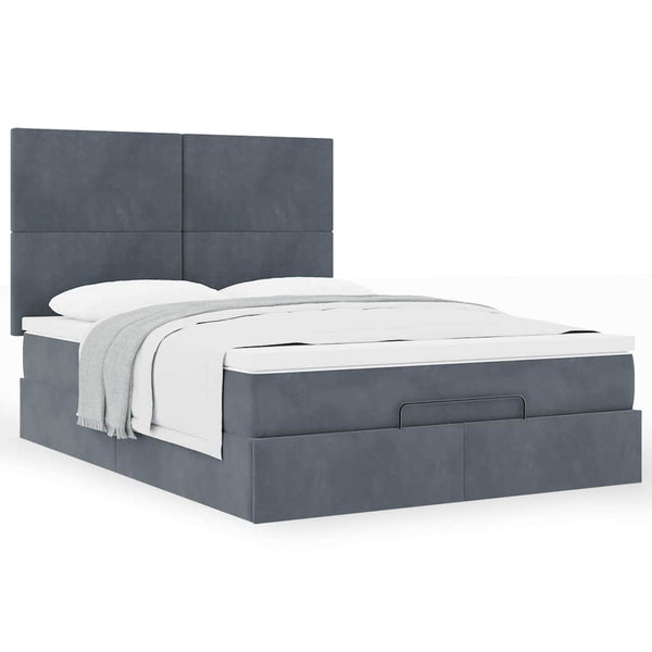  Ottoman Bed with Mattresses Dark Grey Double Velvet