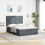 Ottoman Bed with Mattresses Dark Grey Queen Velvet