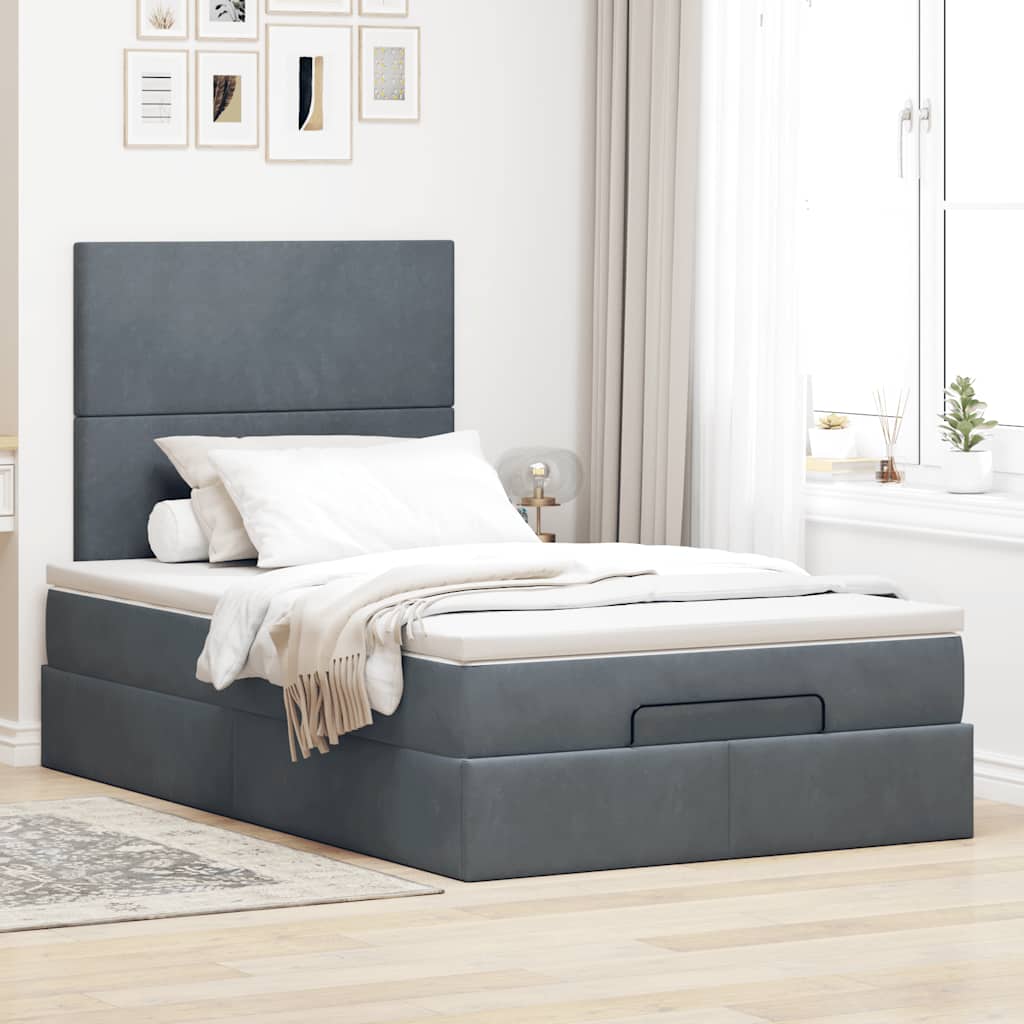 Dark Grey Ottoman Bed with Pocket Spring Velvet Mattress King Single