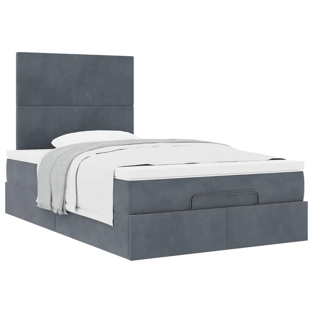 Dark Grey Ottoman Bed with Pocket Spring Velvet Mattress King Single