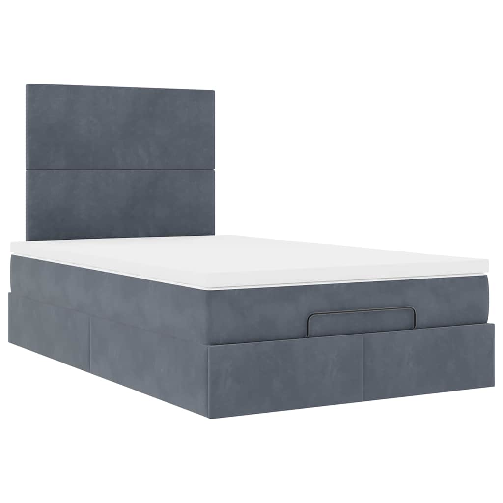 Dark Grey Ottoman Bed with Pocket Spring Velvet Mattress King Single