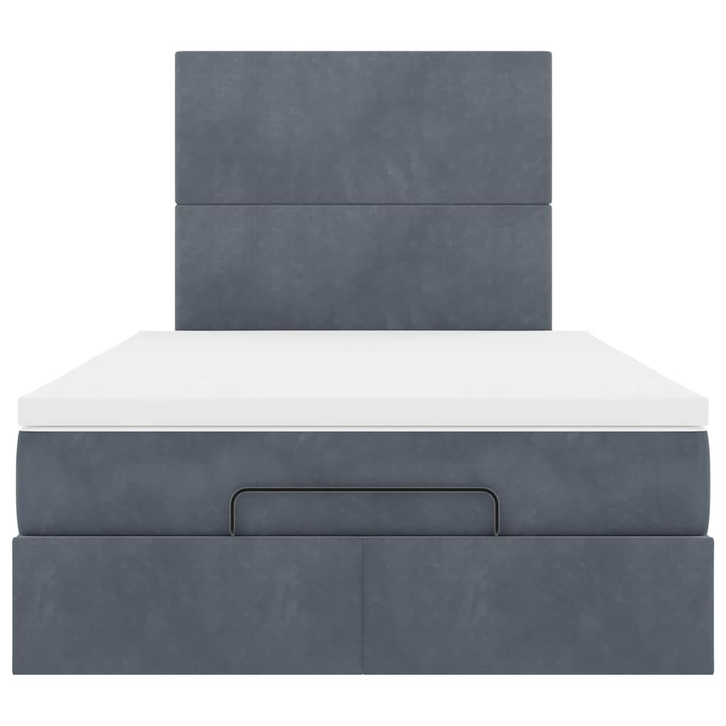 Dark Grey Ottoman Bed with Pocket Spring Velvet Mattress King Single