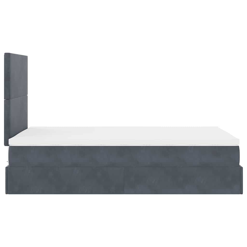 Dark Grey Ottoman Bed with Pocket Spring Velvet Mattress King Single
