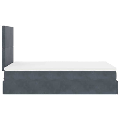 Dark Grey Ottoman Bed with Pocket Spring Velvet Mattress King Single