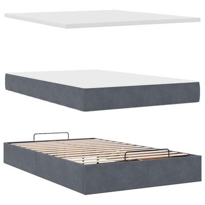 Dark Grey Ottoman Bed with Pocket Spring Velvet Mattress King Single