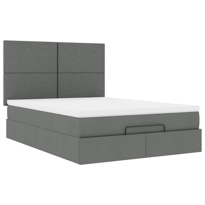 Ottoman Bed with Mattress & LEDs Dark Grey Queen- - Fabric