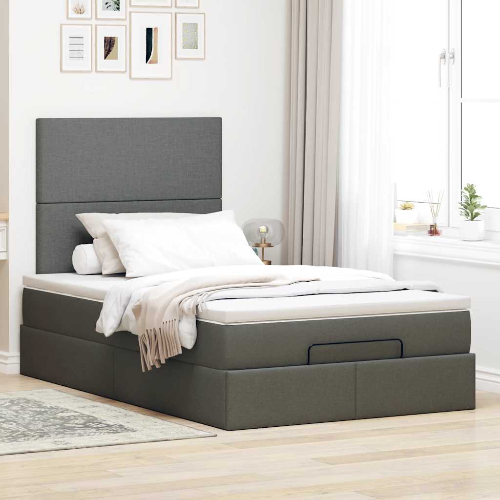King Single Dark Grey Ottoman Bed with Fabric Upholstery and LED