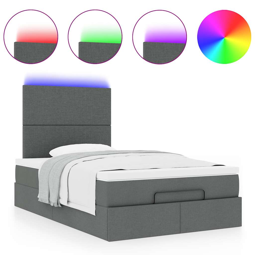 King Single Dark Grey Ottoman Bed with Fabric Upholstery and LED