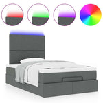 King Single Dark Grey Ottoman Bed with Fabric Upholstery and LED