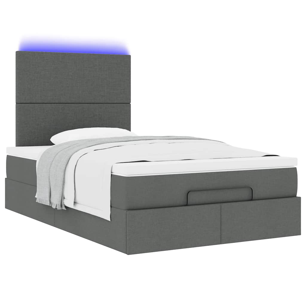 King Single Dark Grey Ottoman Bed with Fabric Upholstery and LED