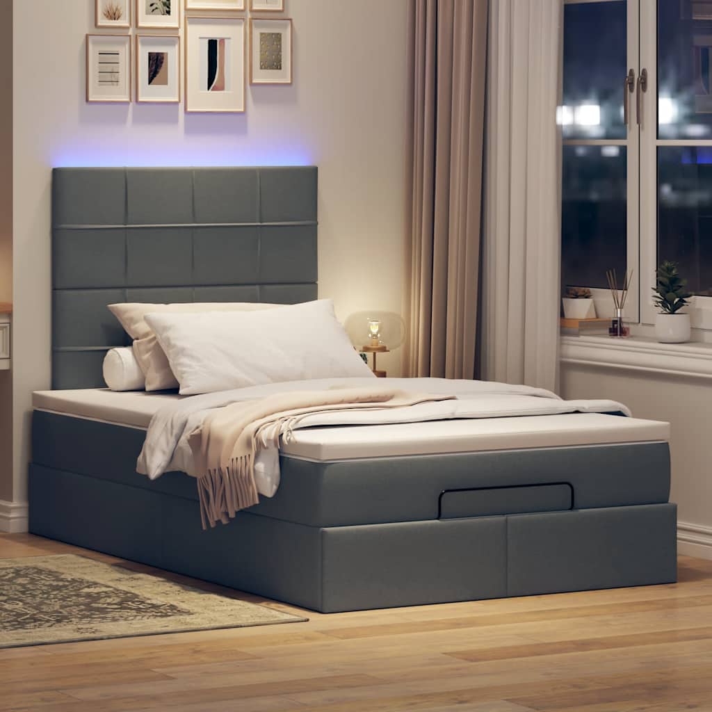 King Single Ottoman Storage Bed with Pocket Spring Mattress and LED Strip Dark Grey