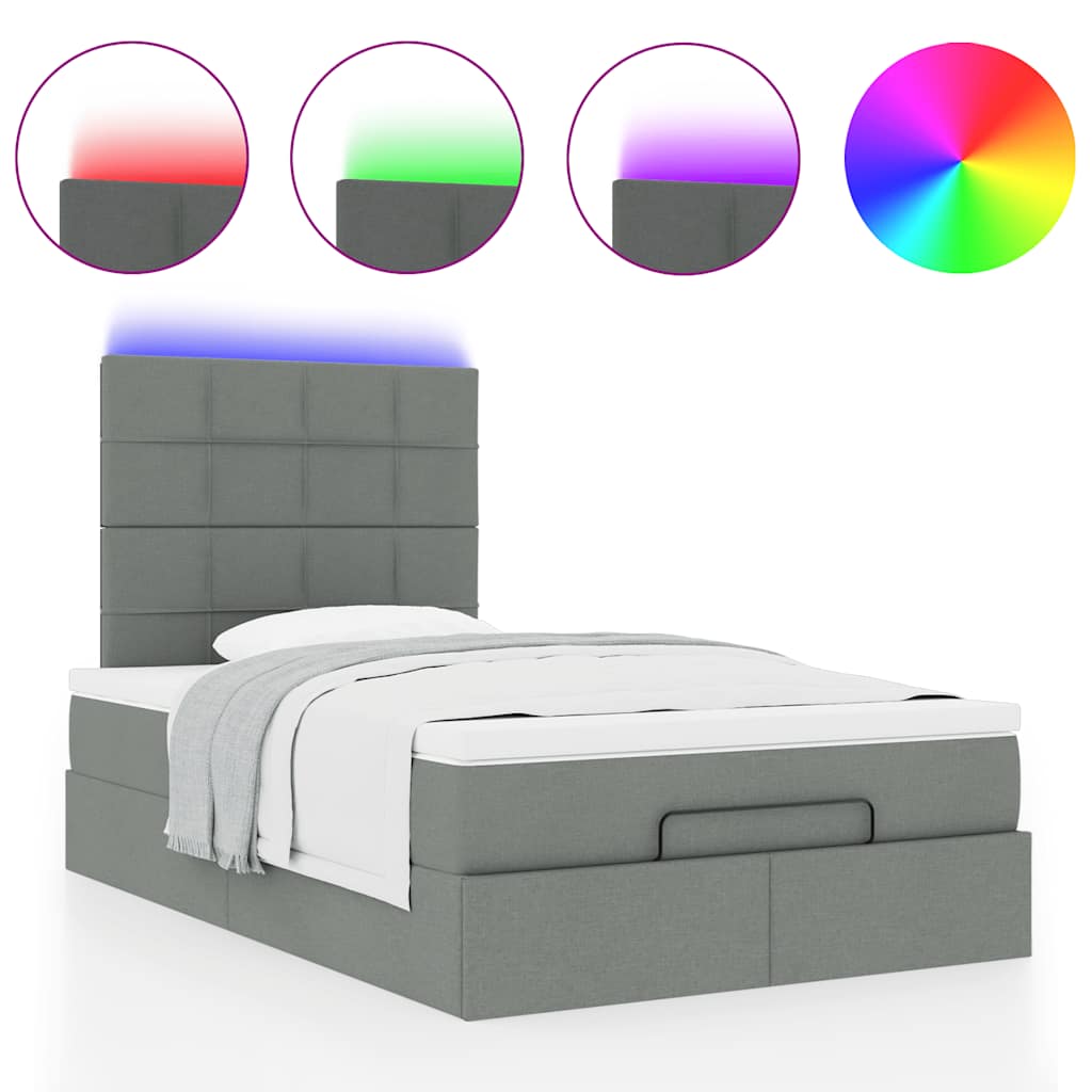 King Single Ottoman Storage Bed with Pocket Spring Mattress and LED Strip Dark Grey