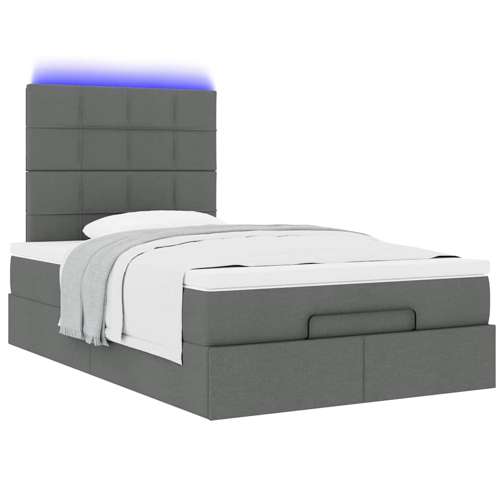 King Single Ottoman Storage Bed with Pocket Spring Mattress and LED Strip Dark Grey
