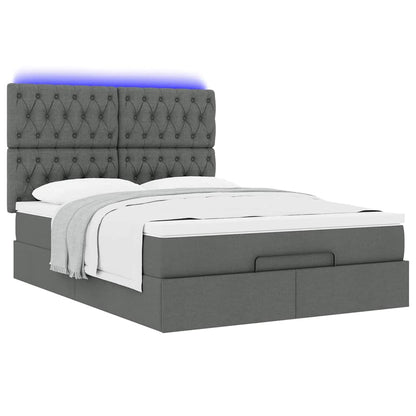 Ottoman Bed with Mattress & LEDs Dark Grey - Double Fabric