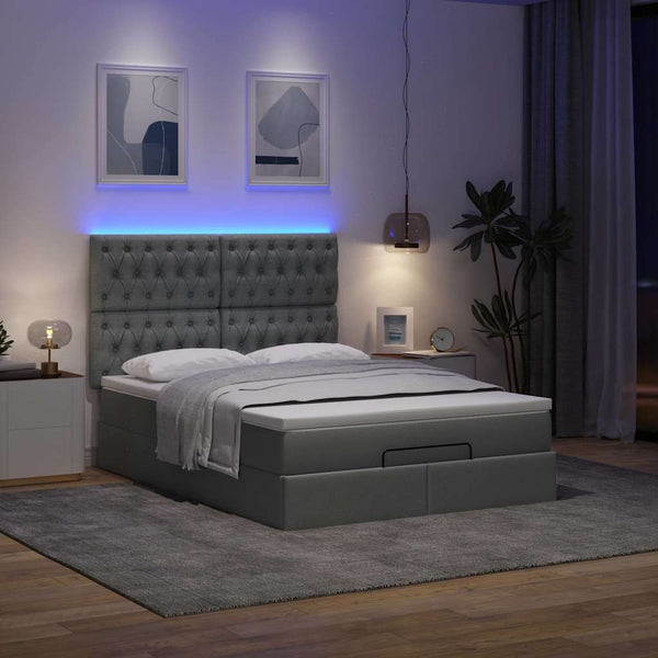  Ottoman Bed with Mattress & LEDs Dark Grey - Double Fabric