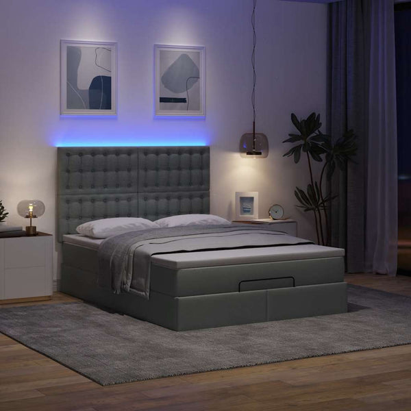  Ottoman Bed with Mattress & LEDs Queen Fabric