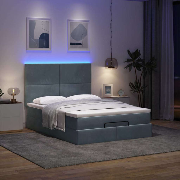  Ottoman Bed with Mattresses & LEDs Dark Grey Queen Velvet