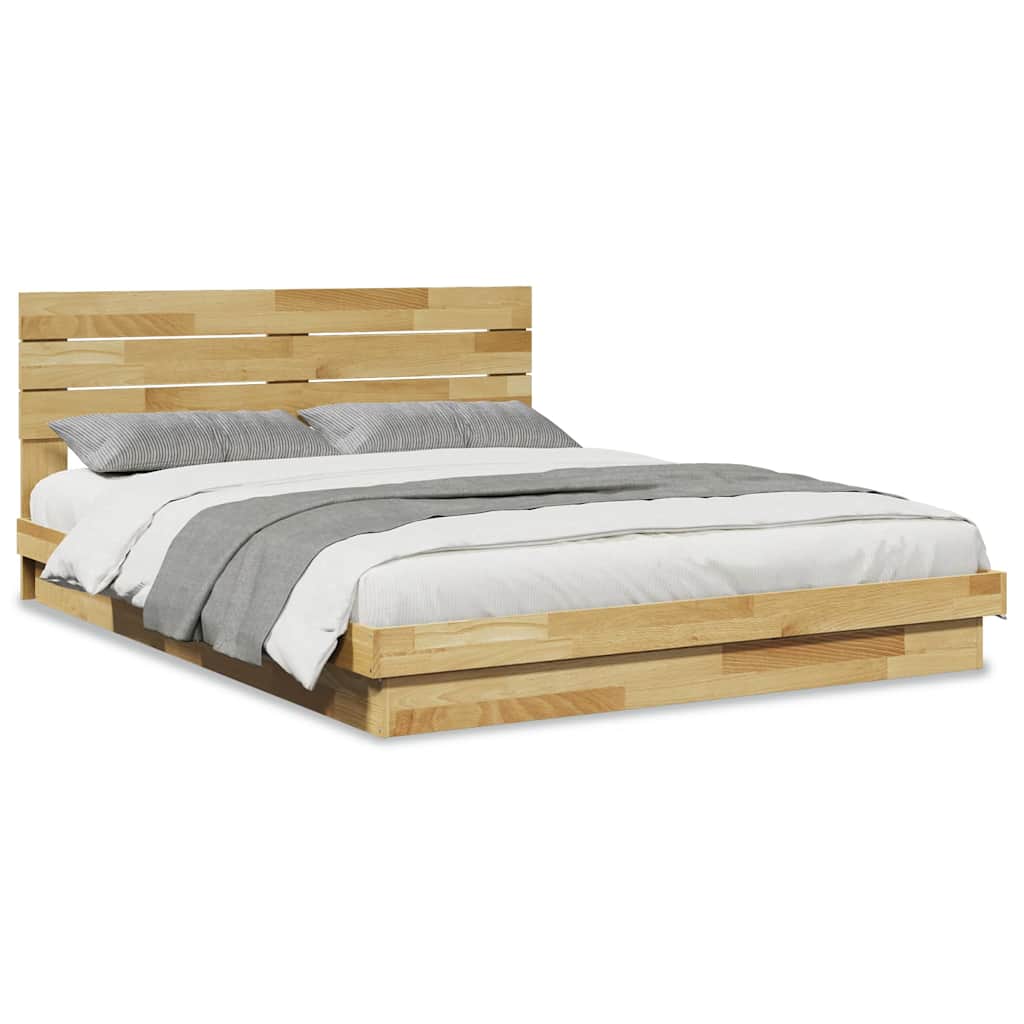 Oak Wood Bed Frame with Headboard Slatted Base Double Size Mattress Support