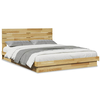 Oak Wood Bed Frame with Headboard Slatted Base Double Size Mattress Support