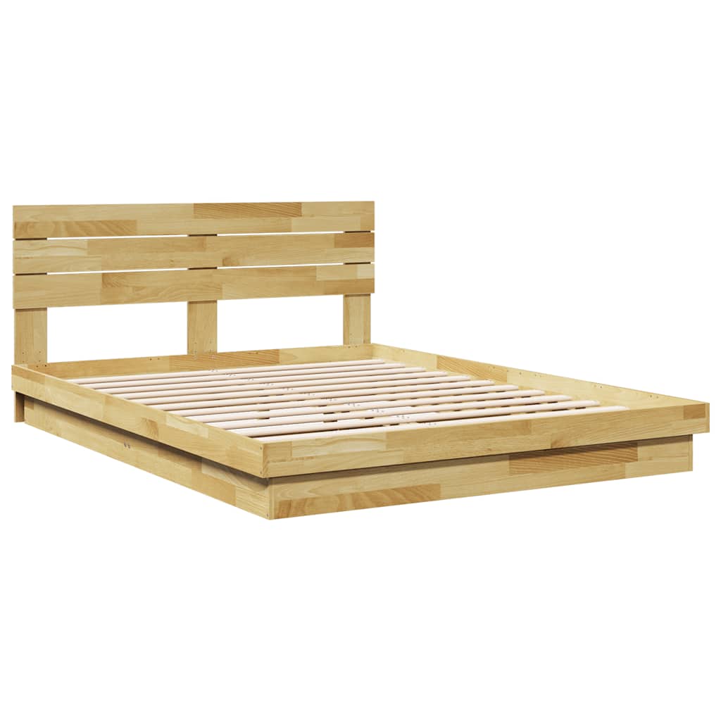 Oak Wood Bed Frame with Headboard Slatted Base Double Size Mattress Support