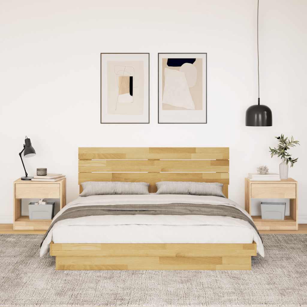 Oak Wood Bed Frame with Headboard Slatted Base Double Size Mattress Support