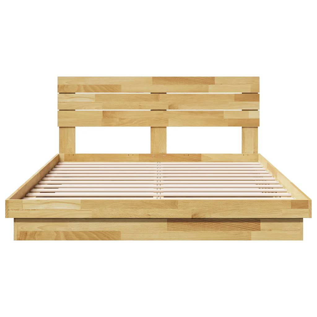 Oak Wood Bed Frame with Headboard Slatted Base Double Size Mattress Support