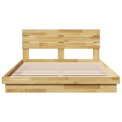 Oak Wood Bed Frame with Headboard Slatted Base Double Size Mattress Support