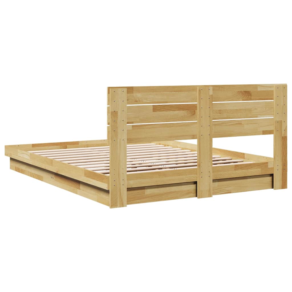 Oak Wood Bed Frame with Headboard Slatted Base Double Size Mattress Support