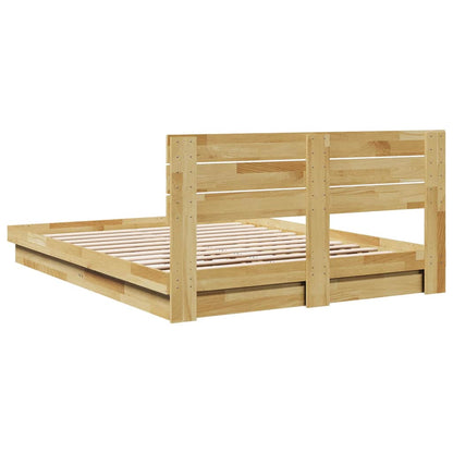 Oak Wood Bed Frame with Headboard Slatted Base Double Size Mattress Support