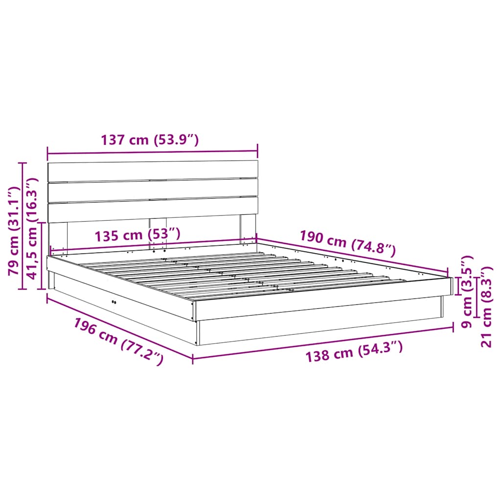 Oak Wood Bed Frame with Headboard Slatted Base Double Size Mattress Support
