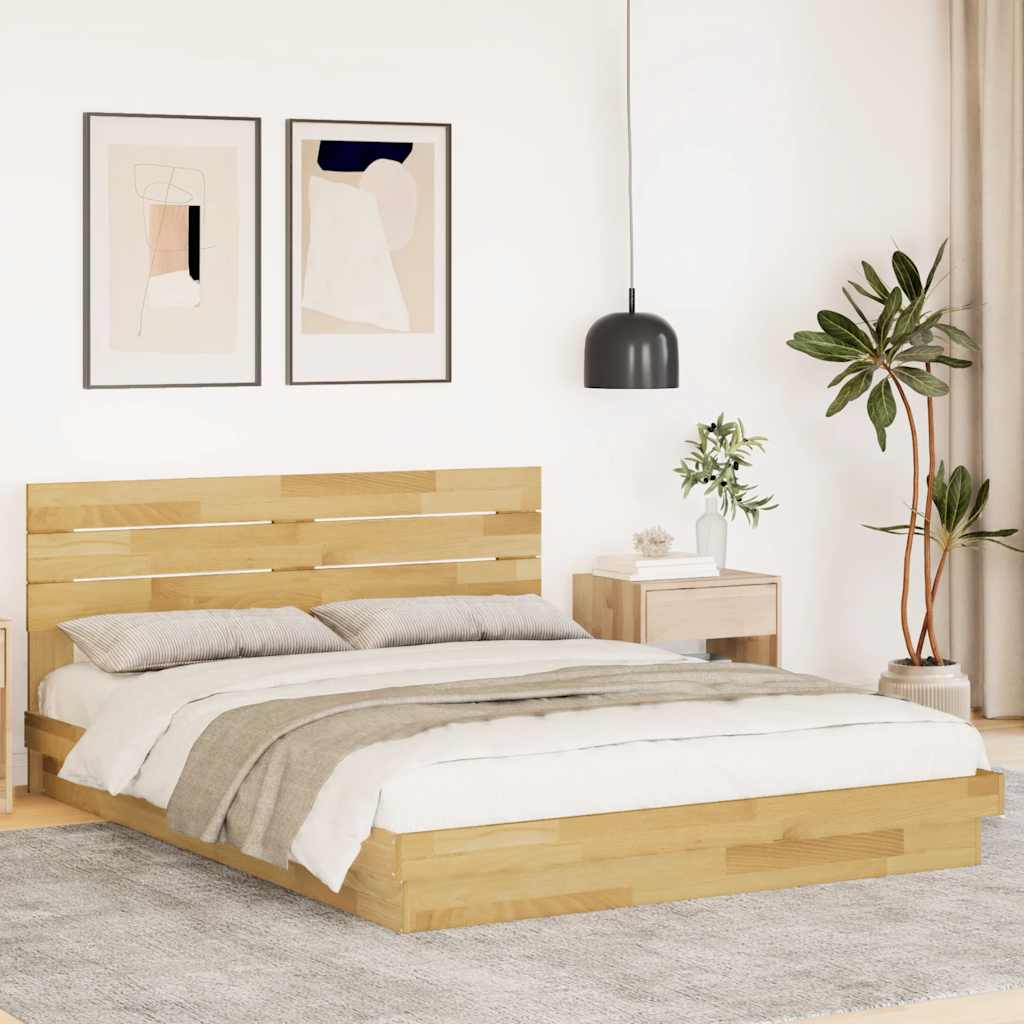 Oak Wood Bed Frame with Headboard Slatted Base Double Size Mattress Support
