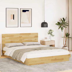 Oak Wood Bed Frame with Headboard Slatted Base Double Size Mattress Support