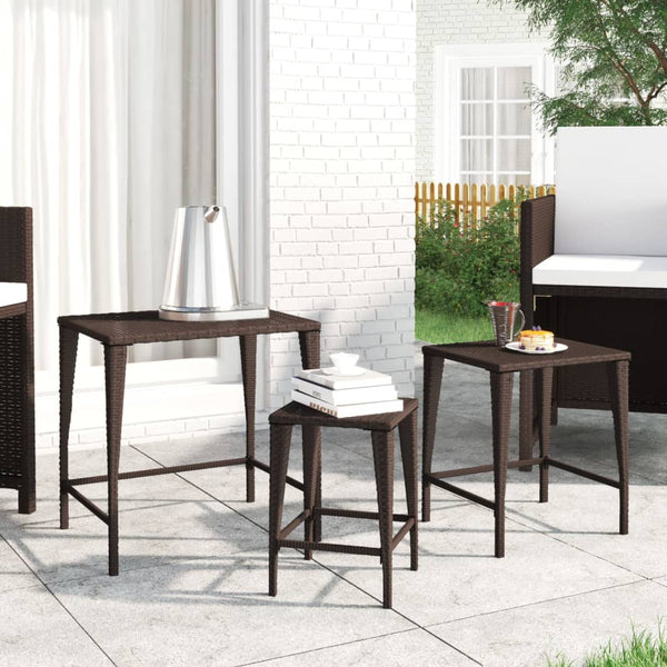  Garden Nesting Tables 3 pcs Brown Poly Rattan