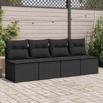 4 Piece Garden Sofa Set with Cushions Black Poly Rattan Acacia - Perfect Outdoor Comfort