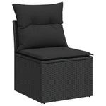 4 Piece Garden Sofa Set with Cushions Black Poly Rattan Acacia - Perfect Outdoor Comfort