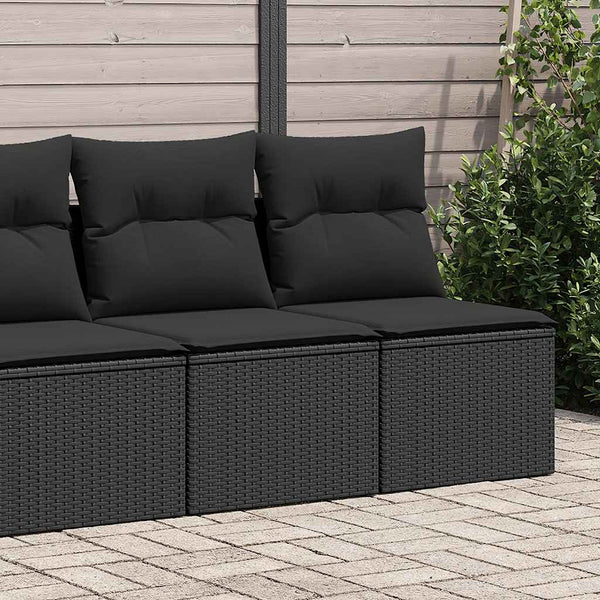  4 Piece Garden Sofa Set with Cushions Black Poly Rattan Acacia - Perfect Outdoor Comfort